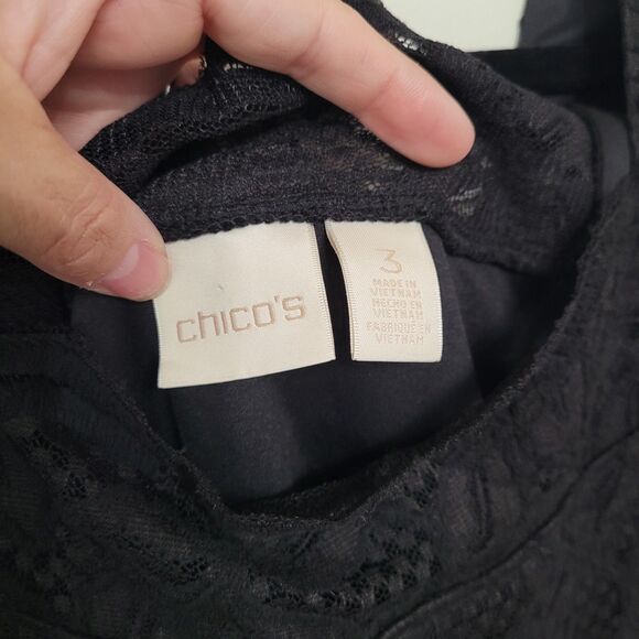 Chico's Black Cold Shoulder Poplin Sleeve Knit Top Size 3 XL/16-18 - Picture 4 of 5